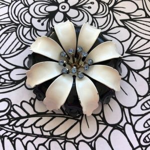 Stunning Black White 1960’s Enamel Flower Brooch - image 1